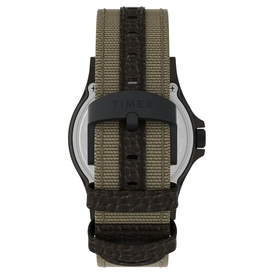 Correa de cuero marrón y nylon verde oliva de reloj Timex Expedition x Peanuts de DEL MORAL | RELOJES