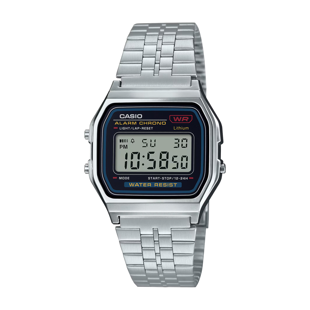 Reloj digital Casio A159WA-N1 de DEL MORAL | RELOJES con caja plateada, dial LCD y correa de acero inoxidable.