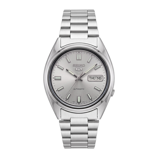 Reloj automático Seiko 5 SNXS73 de DEL MORAL | RELOJES con dial blanco, caja y correa de acero inoxidable de 37mm.
