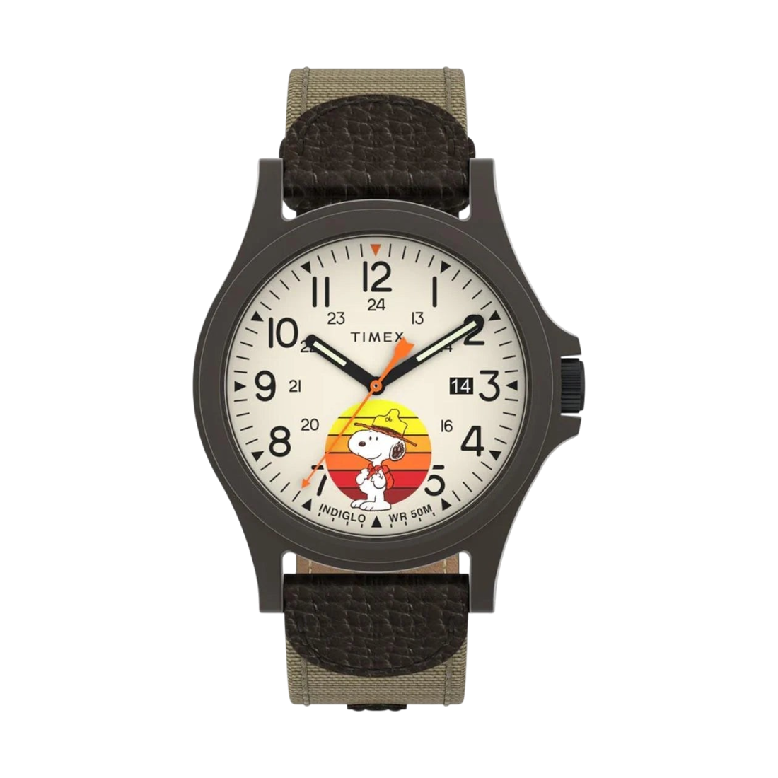 Reloj DEL MORAL | RELOJES Timex Expedition Peanuts con esfera crema, ilustración de Snoopy y correa de cuero y nylon
