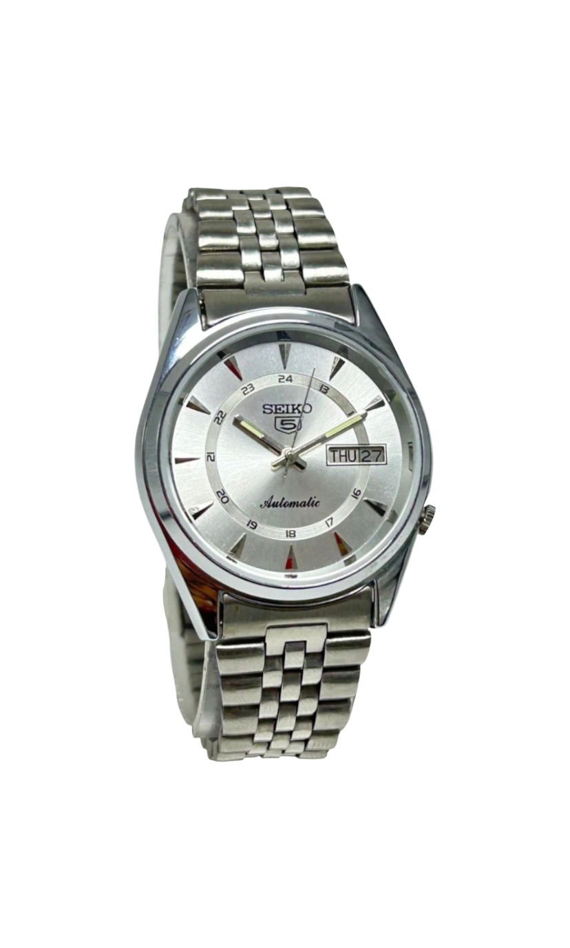 Reloj de pulsera DEL MORAL | RELOJES Seiko 5 Vintage 7009A automático con esfera plateada y correa de acero inoxidable