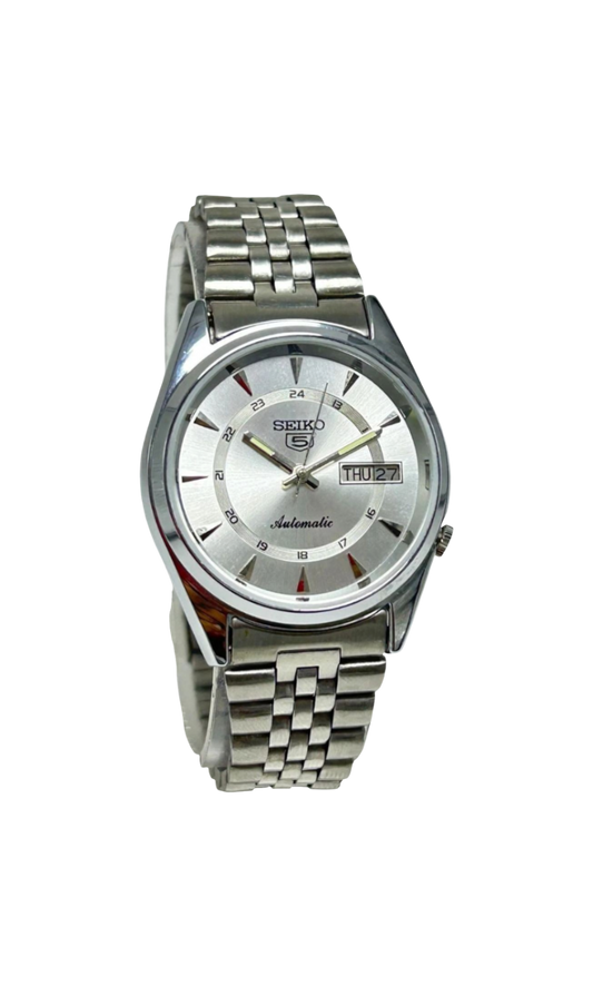 Reloj de pulsera DEL MORAL | RELOJES Seiko 5 Vintage 7009A automático con esfera plateada y correa de acero inoxidable
