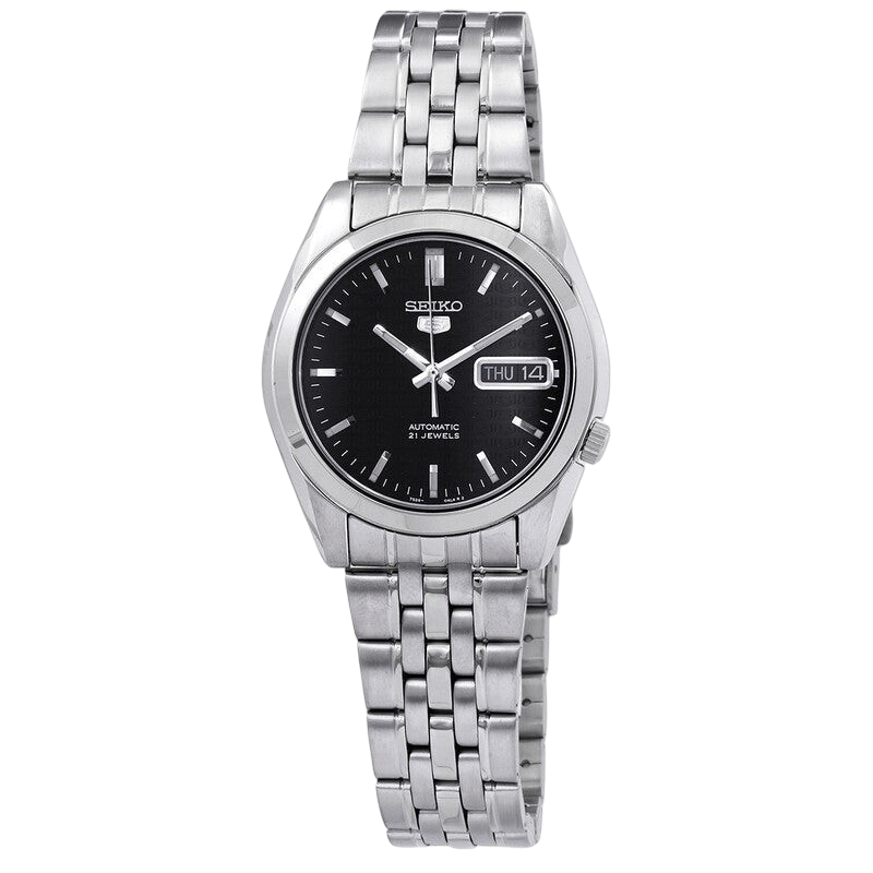 Reloj automático Seiko 5 SNK361K1 de DEL MORAL | RELOJES con dial negro, caja y correa de acero inoxidable.
