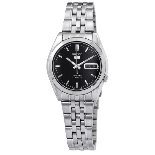 Reloj automático Seiko 5 SNK361K1 de DEL MORAL | RELOJES con dial negro, caja y correa de acero inoxidable.
