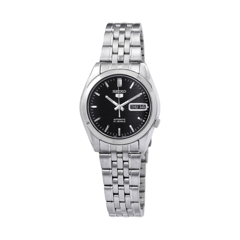 Reloj automático Seiko 5 SNK361K1 de DEL MORAL | RELOJES con dial negro, caja y correa de acero inoxidable.